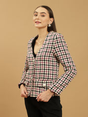 Beatnik Front Open Regular Checkered Womens Blazers