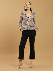 Beatnik Front Open Regular Checkered Womens Blazers