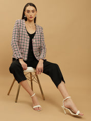 Beatnik Front Open Regular Checkered Womens Blazers