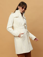 Beatnik Shawl Collar Full Sleeve Off White Front Open Blazer