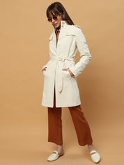 Beatnik Shawl Collar Full Sleeve Off White Front Open Blazer