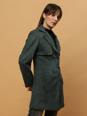 Beatnik Shawl Collar Full Sleeve Front Open Dark Green Blazer