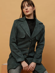 Beatnik Shawl Collar Full Sleeve Front Open Dark Green Blazer