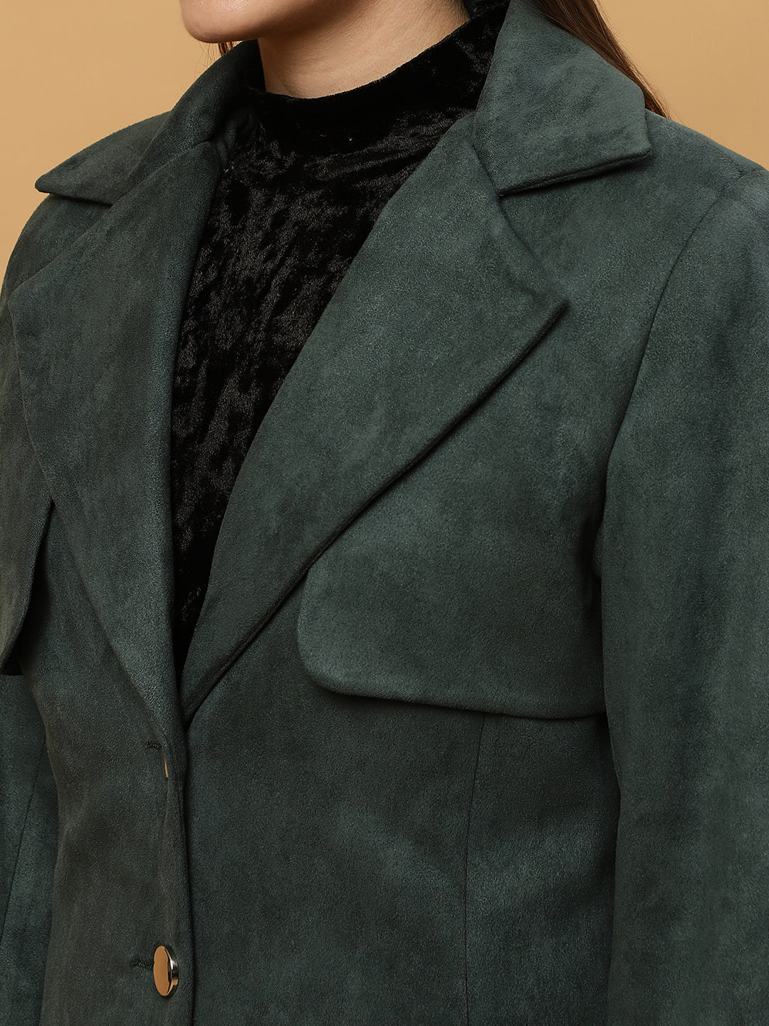 Beatnik Shawl Collar Full Sleeve Front Open Dark Green Blazer