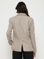 Beatnik Front Open Regular Shawl Collar Womens Beige Blazers