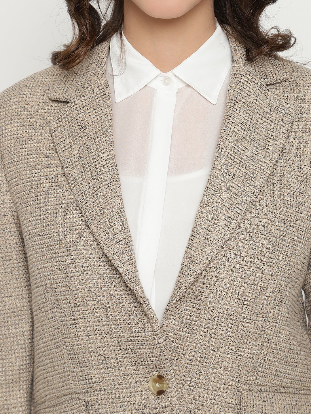 Beatnik Front Open Regular Shawl Collar Womens Beige Blazers