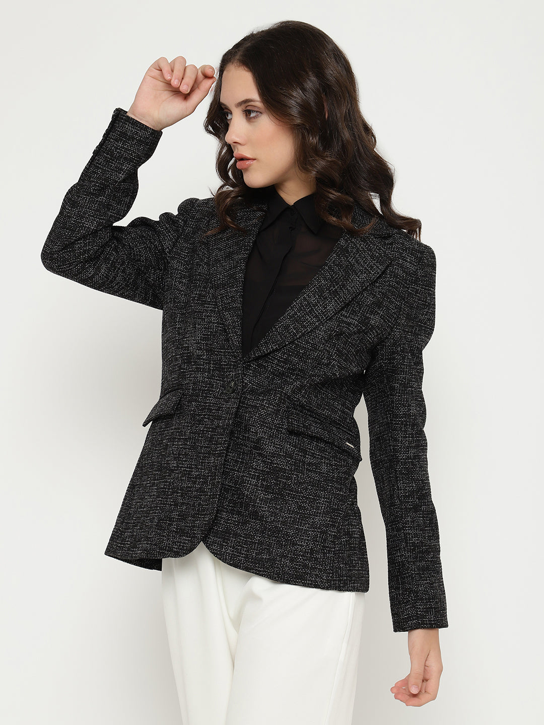 Beatnik Front Open Regular Shawl Collar Womens Black Blazers