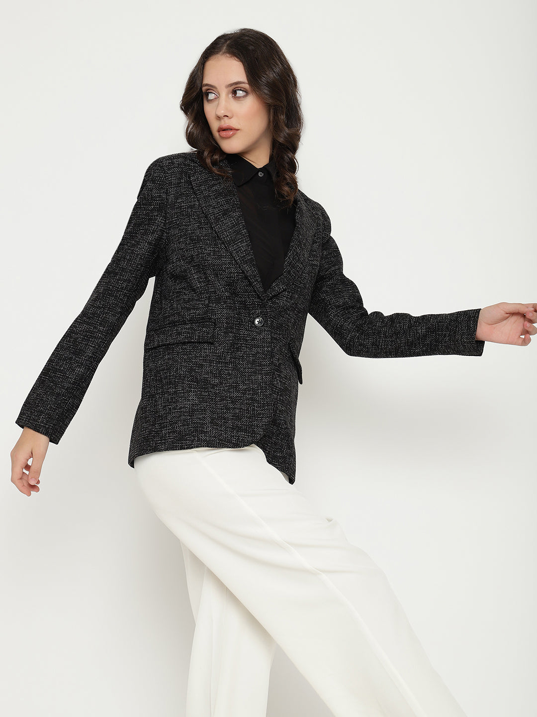 Beatnik Front Open Regular Shawl Collar Womens Black Blazers