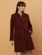 Beatnik Collared Full Sleeve Three Button Blazer Maroon Blazer