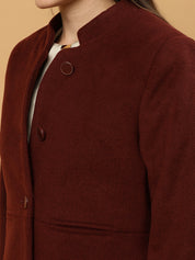 Beatnik Collared Full Sleeve Three Button Blazer Maroon Blazer