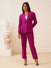 Purple Puff Sleeve Single-Breasted Blazer