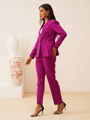 Purple Puff Sleeve Single-Breasted Blazer