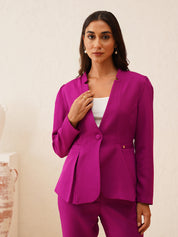 Purple Puff Sleeve Single-Breasted Blazer