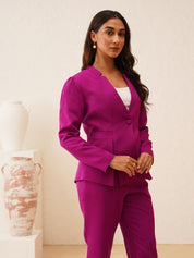 Purple Puff Sleeve Single-Breasted Blazer