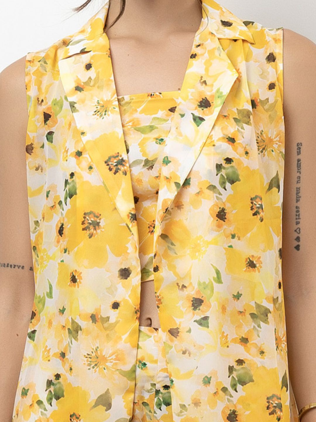 Beatnik Yellow Printed 3 Piece Coord Set