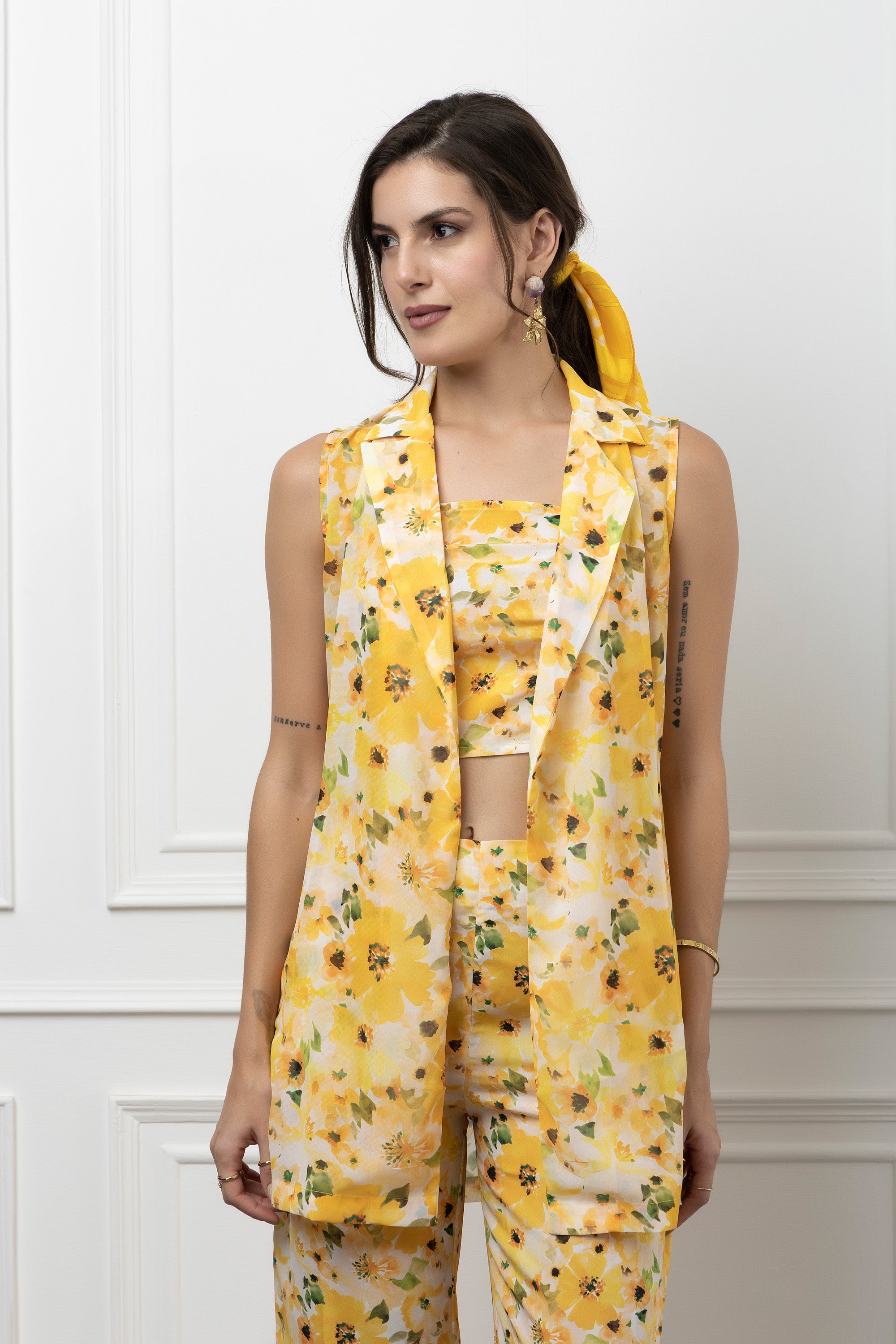 Beatnik Yellow Printed 3 Piece Coord Set