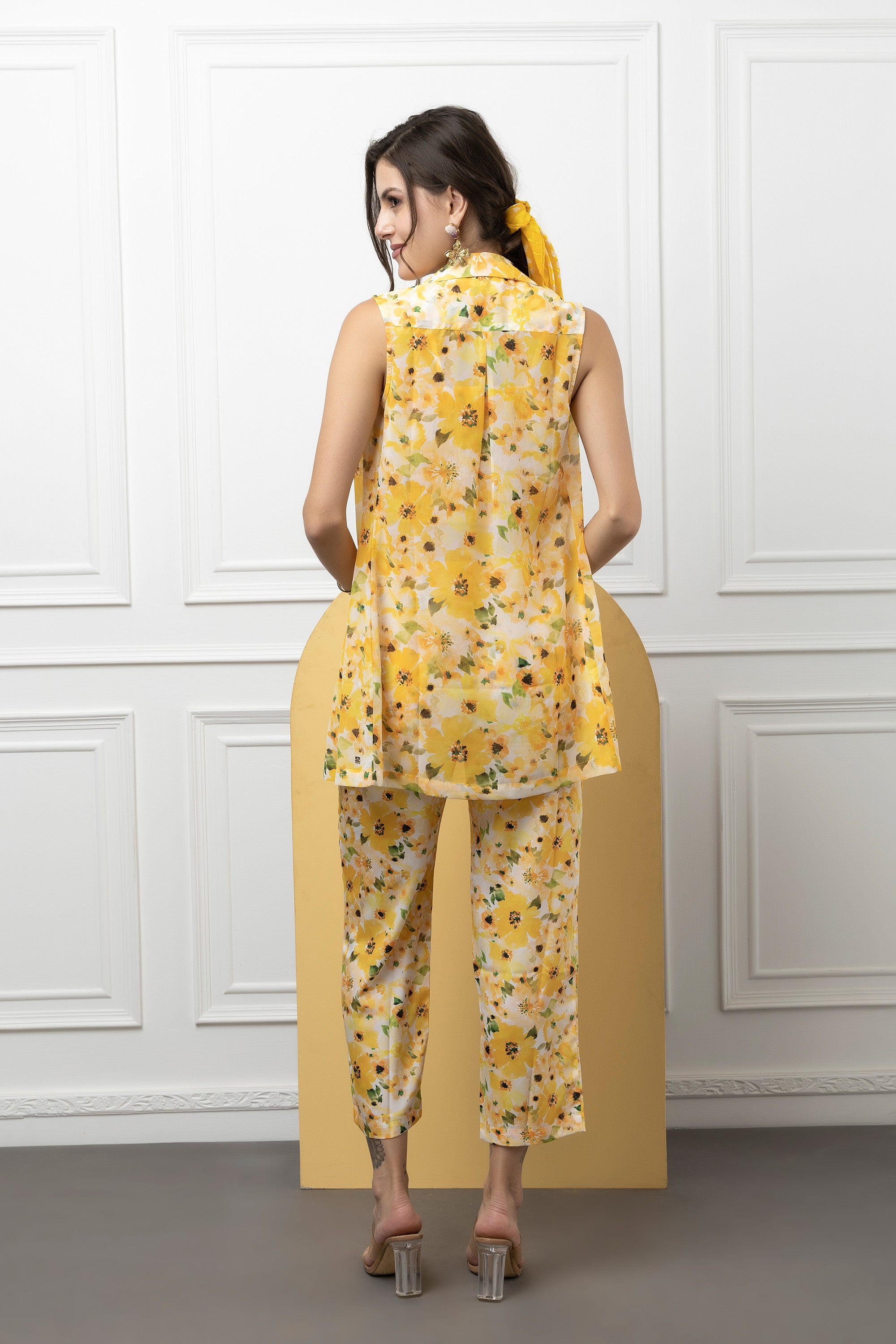 Beatnik Yellow Printed 3 Piece Coord Set