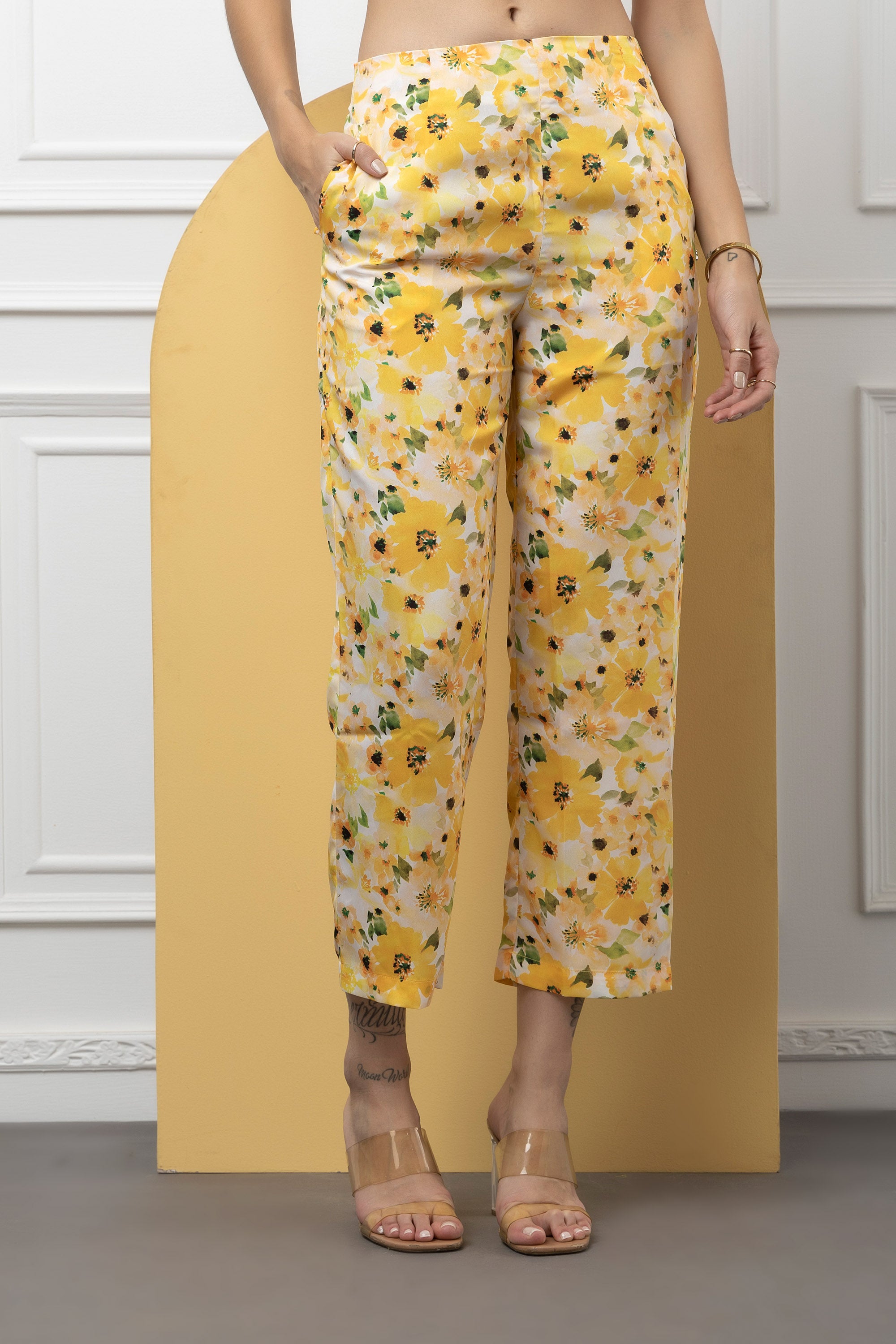 Beatnik Yellow Printed 3 Piece Coord Set