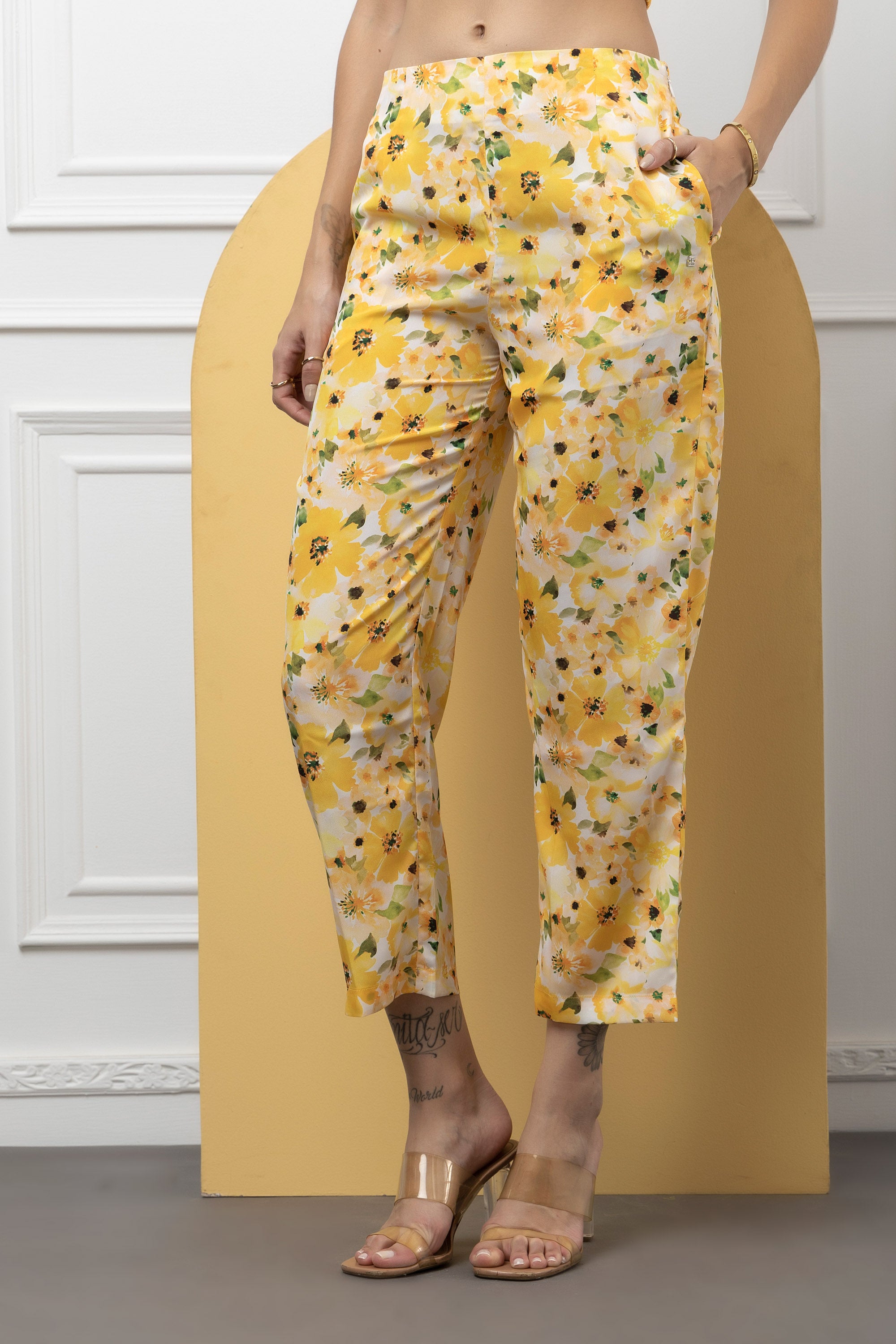 Beatnik Yellow Printed 3 Piece Coord Set