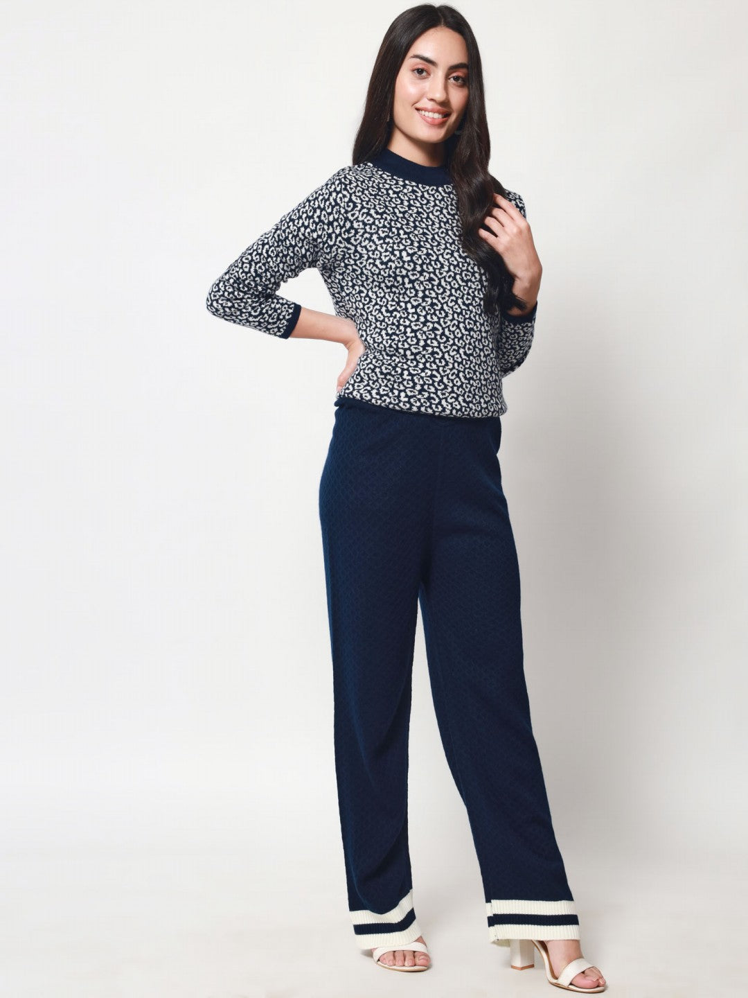 Beatnik Casual Wear Full Sleeve Midnight Blue Co-ords Set ( Top & Pants)