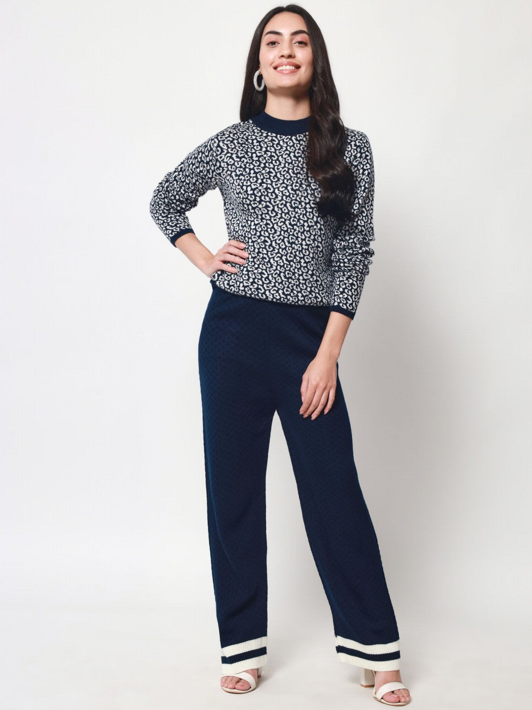 Beatnik Casual Wear Full Sleeve Midnight Blue Co-ords Set ( Top & Pants)