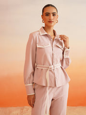 Cuffed Sleeves Full-Length High Rise Bottom Onion Pink Co-ords