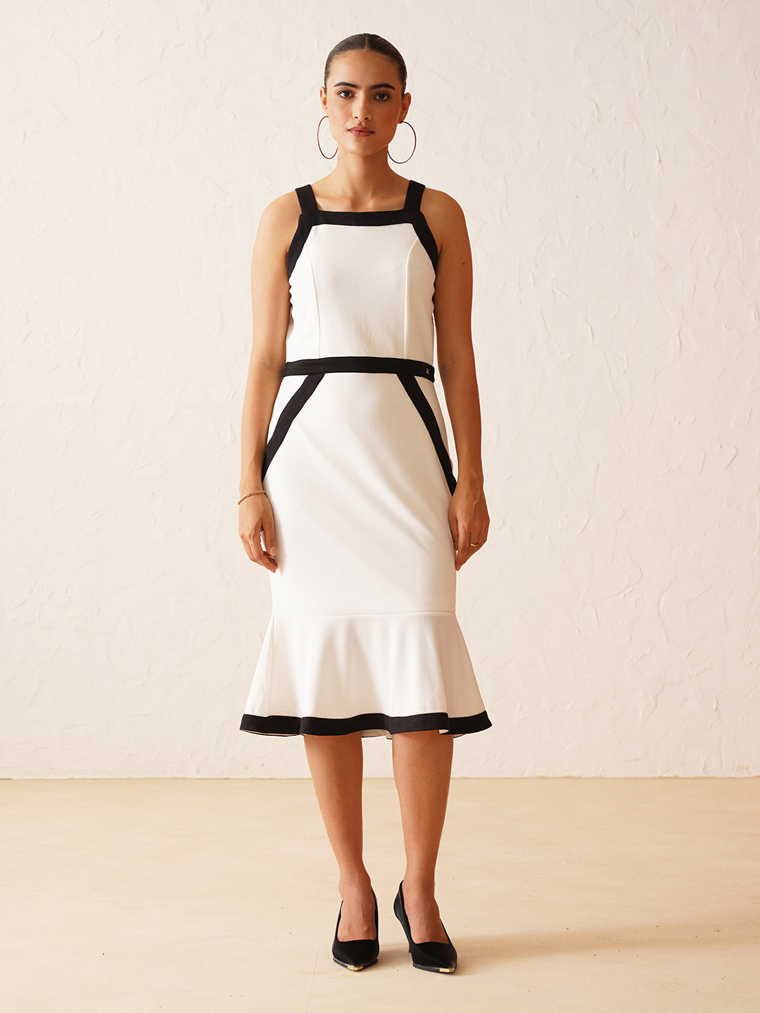 Black and White Color Block Bodycon Dress in Maserati Fabric