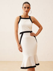 Black and White Color Block Bodycon Dress in Maserati Fabric