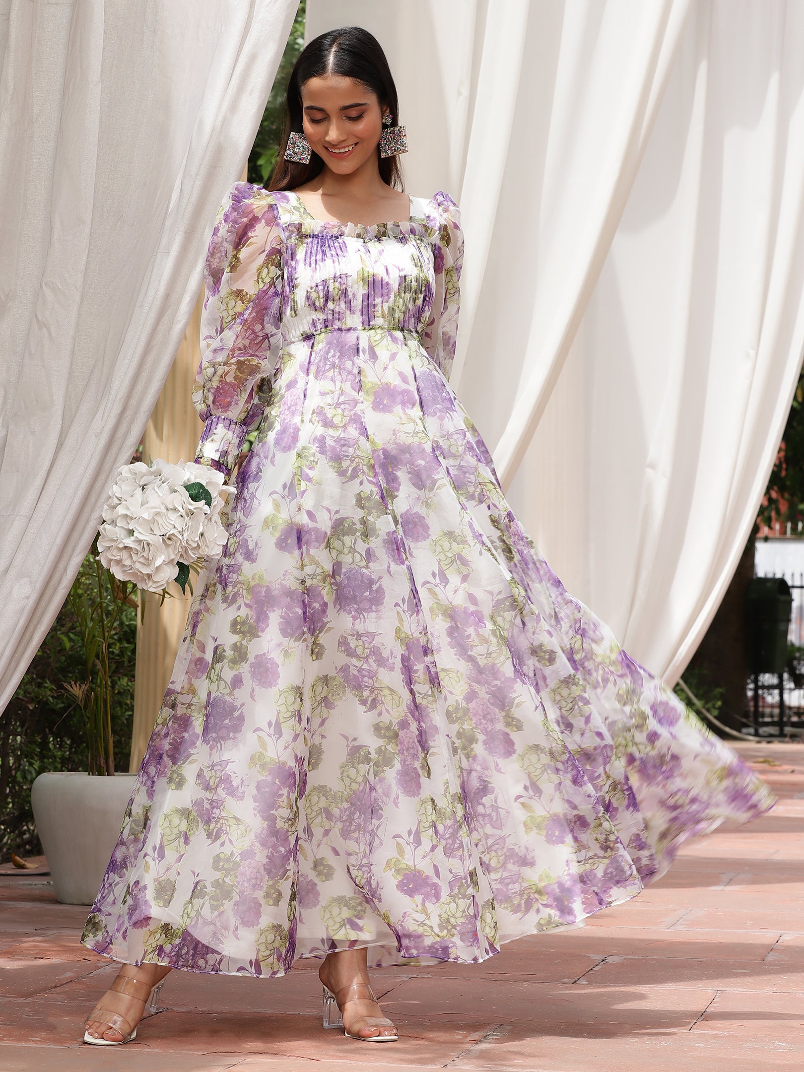 Beatnik Puff Sleeve Purple Ball Gown Dresses