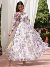 Beatnik Puff Sleeve Purple Ball Gown Dresses