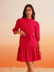 Fuchsia Peasant Womens Schiffli Dresses