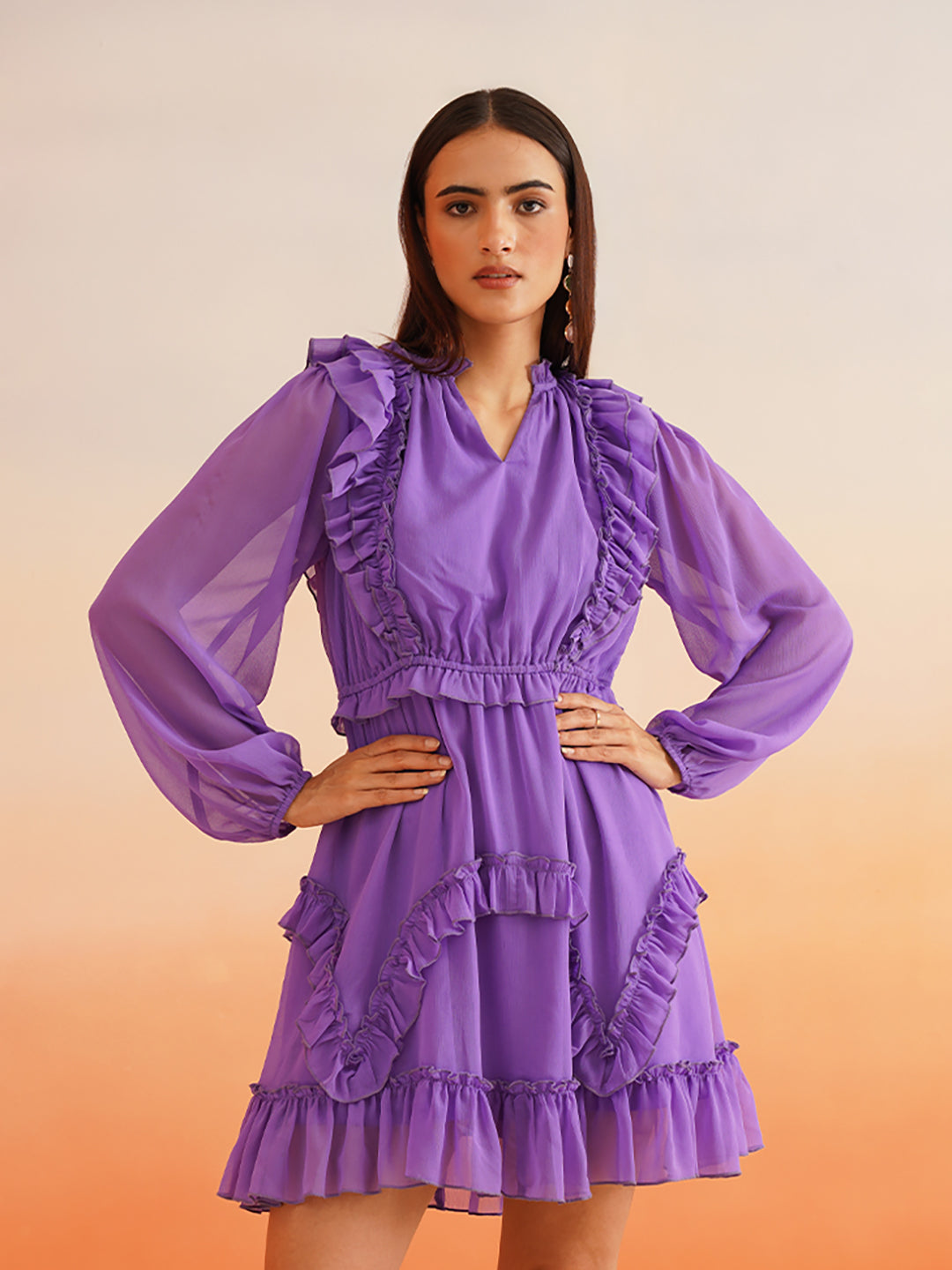 Elegance Purple Blouson Womens Dresses