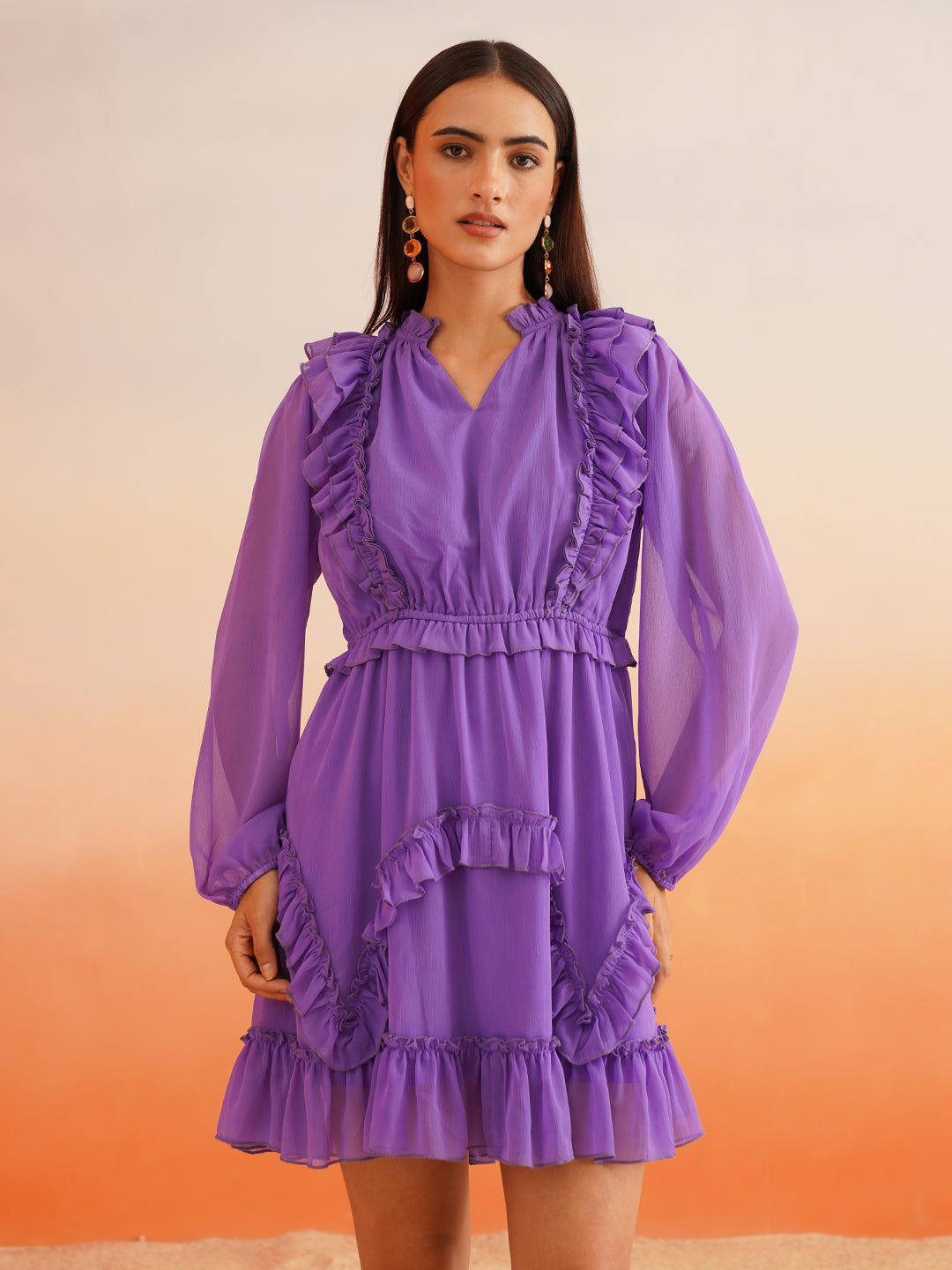 Elegance Purple Blouson Womens Dresses