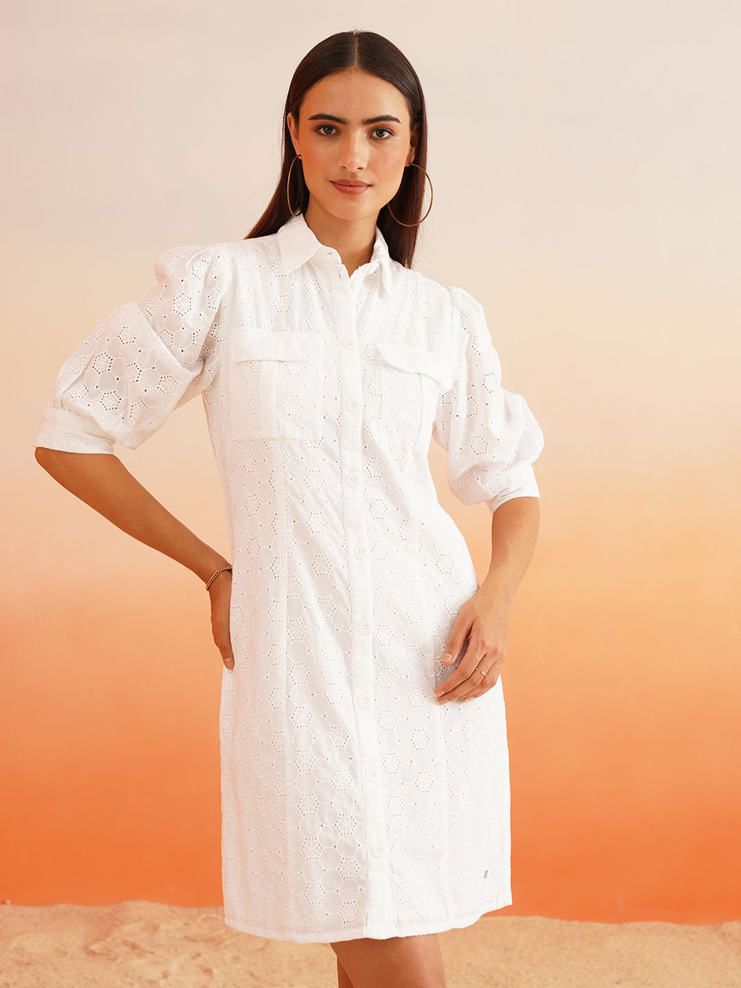 Beatnik White Shirt Schiffli Womens Dresses