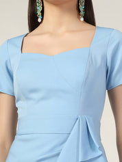 Summer Casual Sweetheart Neck Bodycon Ruffle Style Light Blue Midi Dress