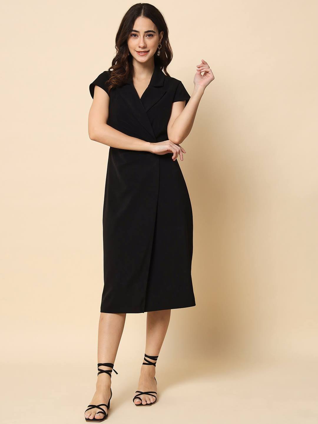 Beatnik Wrap Midi Solid Womens Dresses