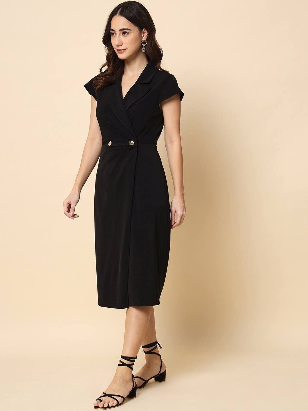 Beatnik Wrap Midi Solid Womens Dresses