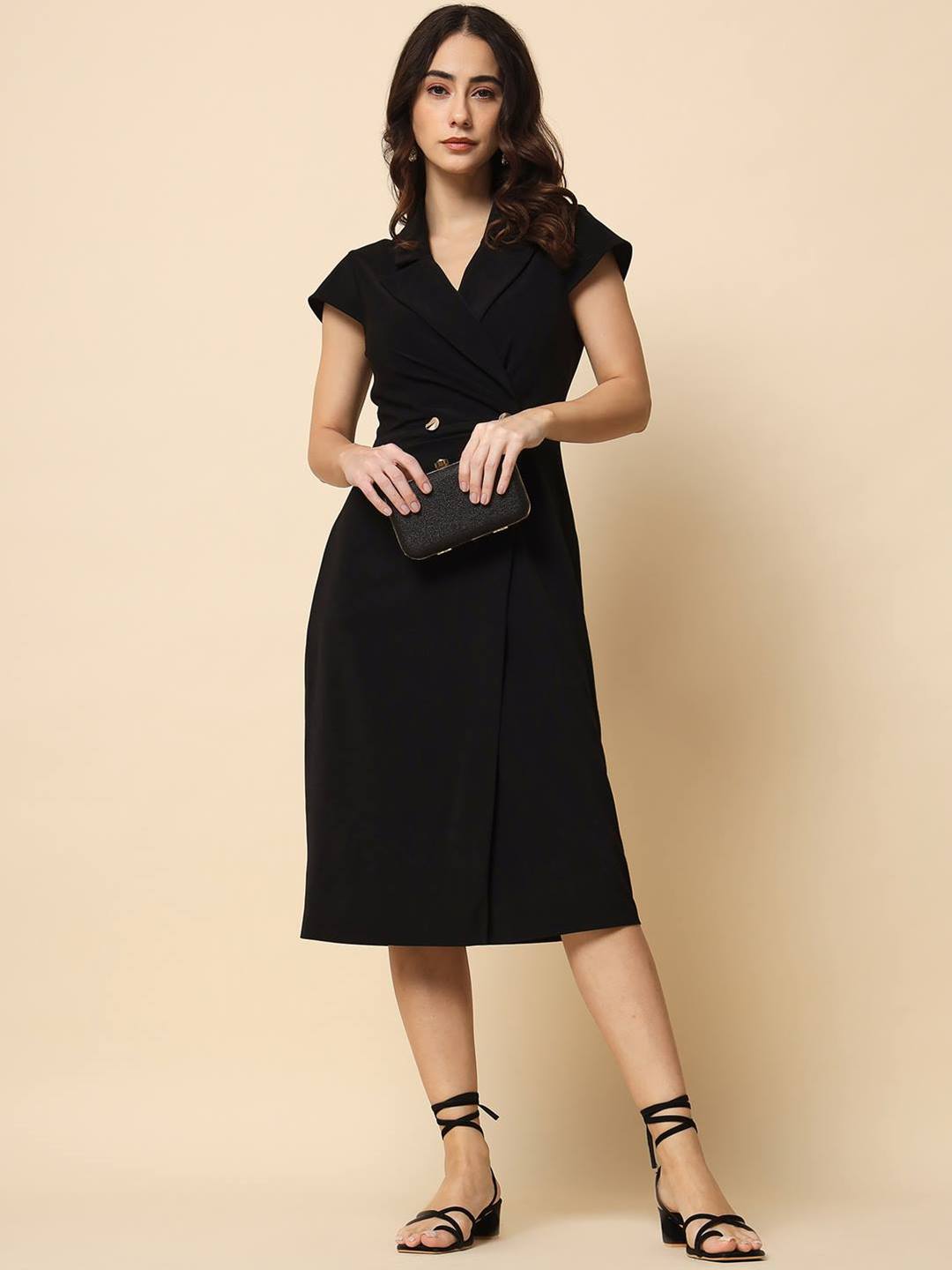 Beatnik Wrap Midi Solid Womens Dresses