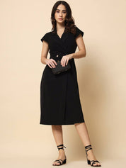 Beatnik Wrap Midi Solid Womens Dresses