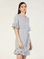 Beatnik Polka Dot Chic V-neck Mid-Length White Dress