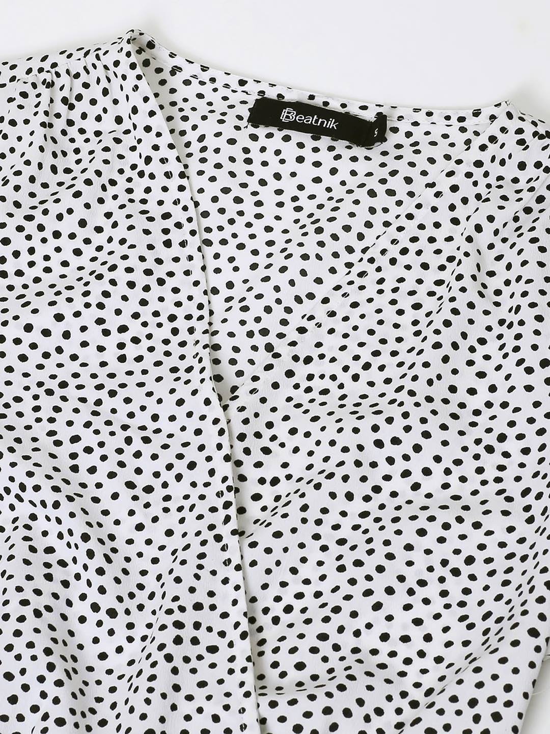 Beatnik Polka Dot Chic V-neck Mid-Length White Dress