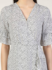 Beatnik Polka Dot Chic V-neck Mid-Length White Dress