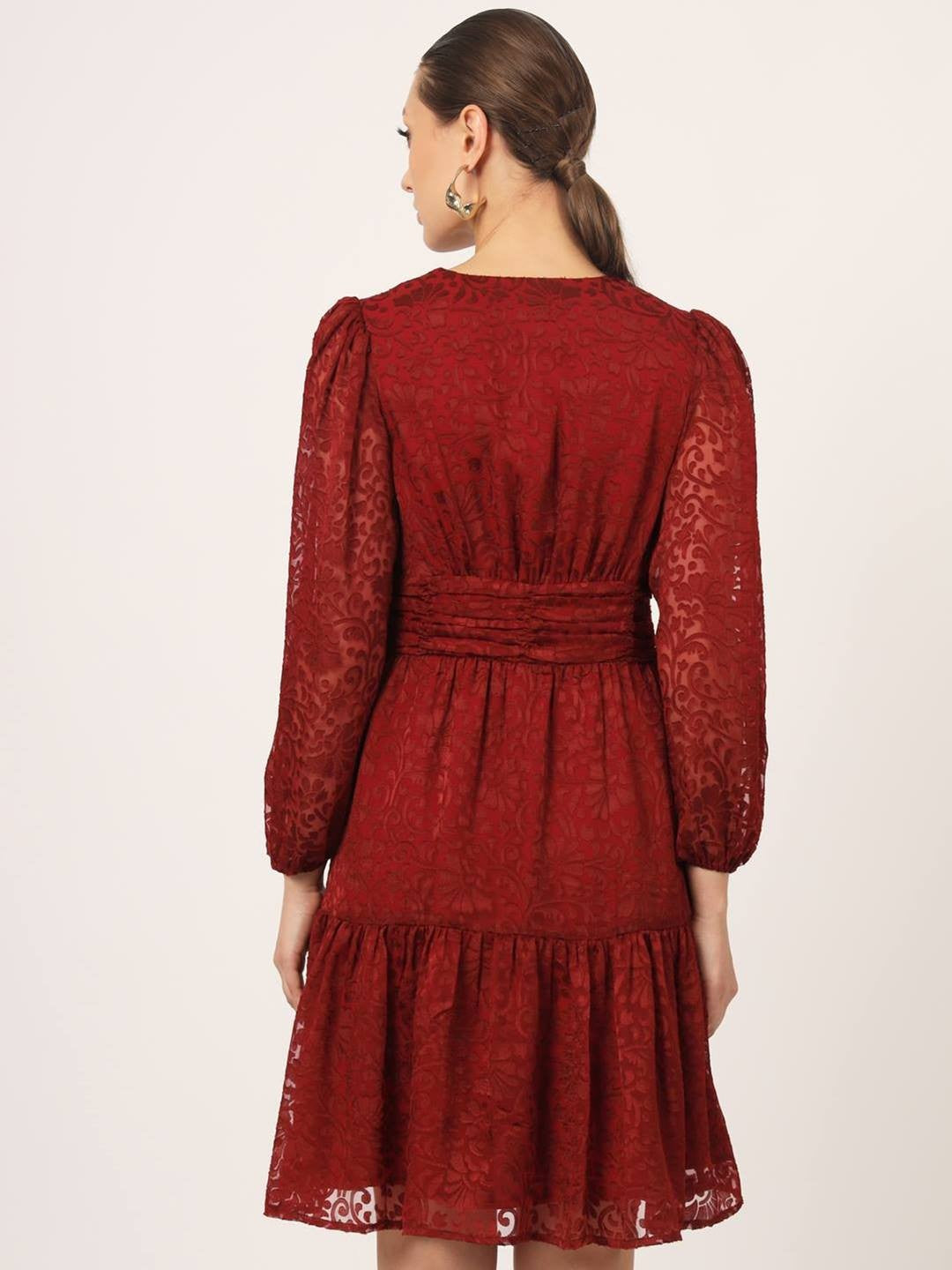 Red Burnout Empire Waistline Dresses