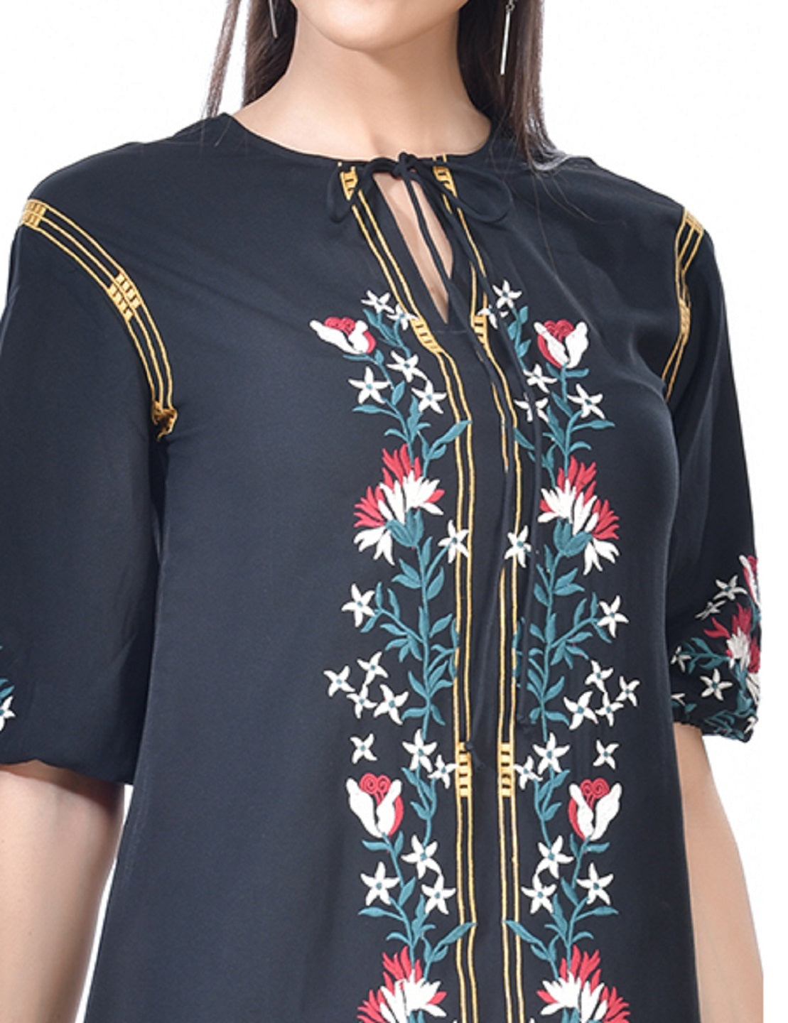 Beatnik Embroidered Casual Wear 3/4th Sleeve A-line Dresses Dresses