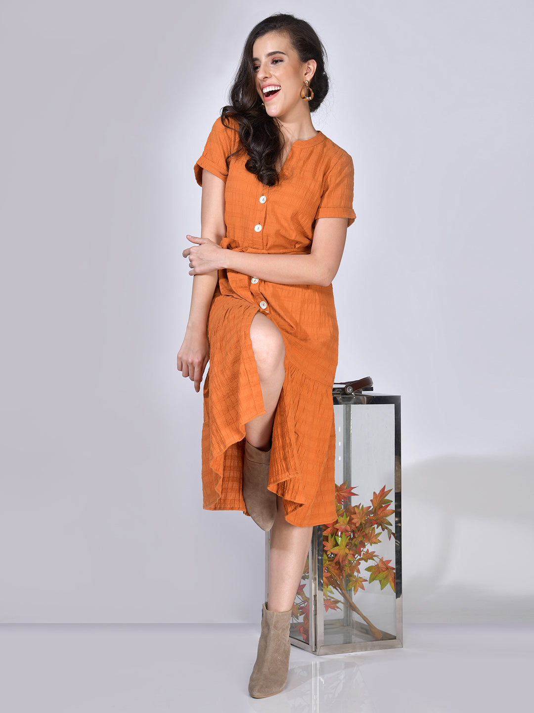 Beatnik Solid Casual Wear Half Sleeve A-line Dresses