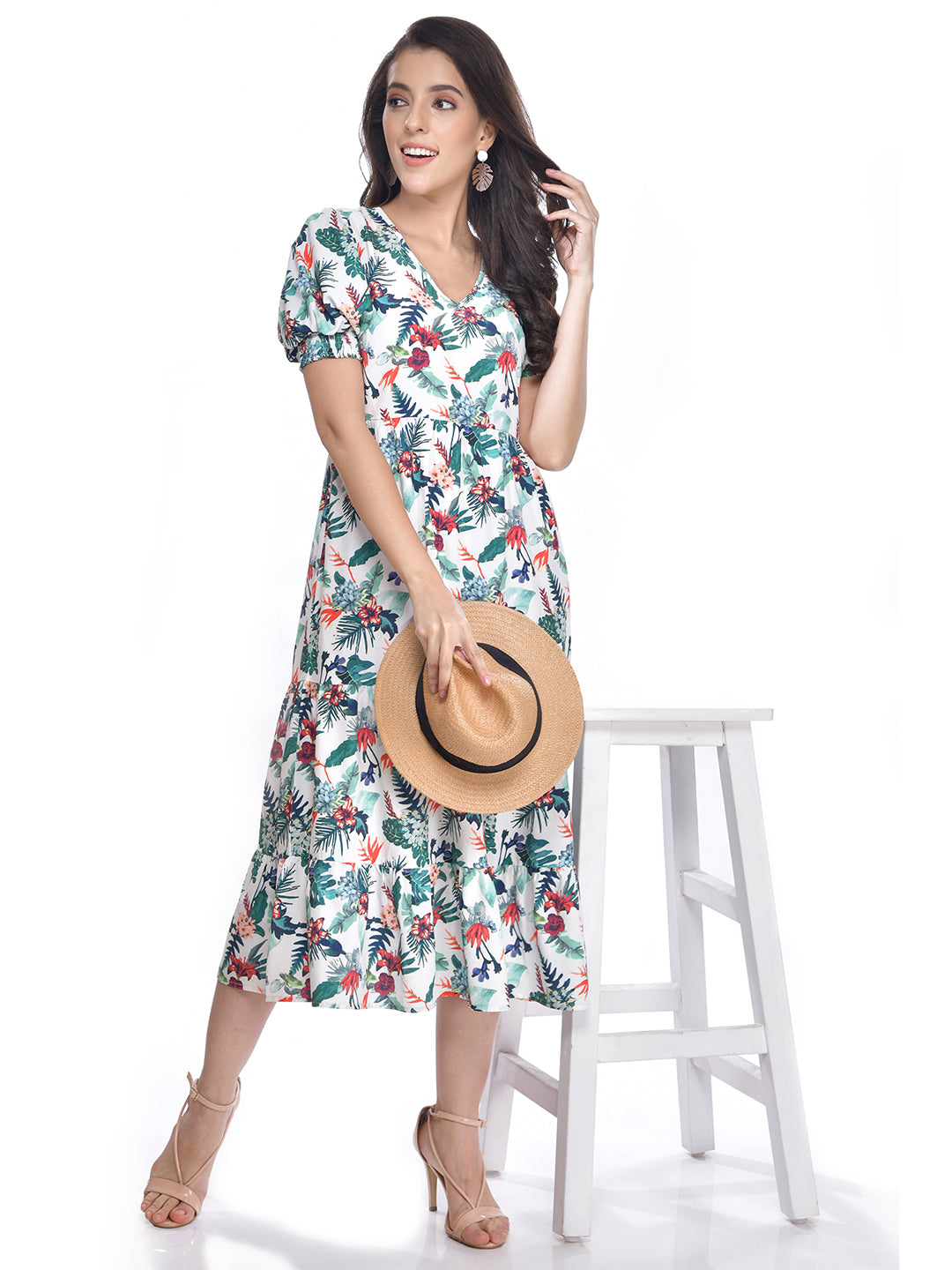 Beatnik Printed Casual Wear Half Sleeve A-line Midi Dresses