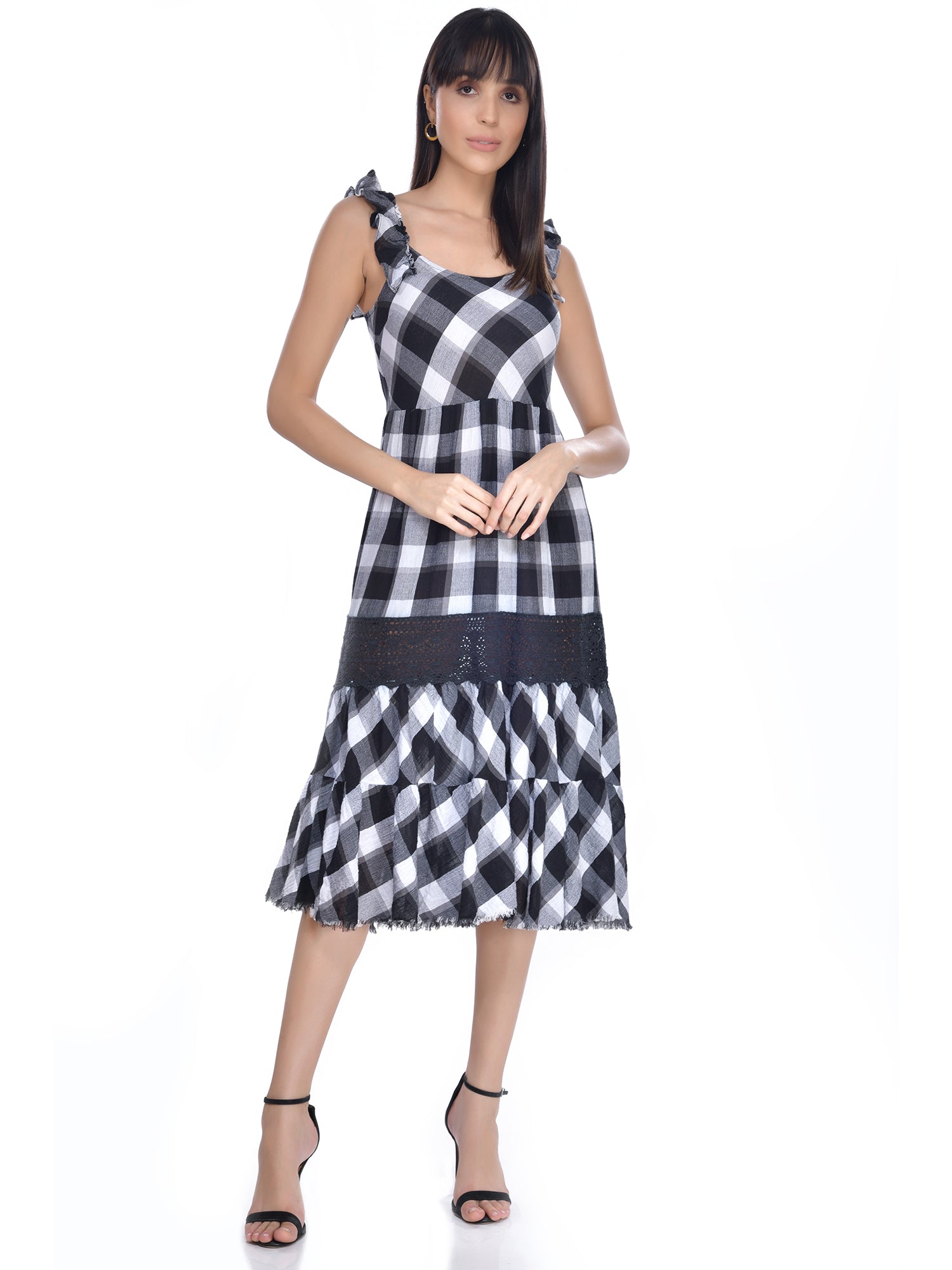 Beatnik Checkered Casual Wear Sleeveless Sheath/Fit n Flare Dresses