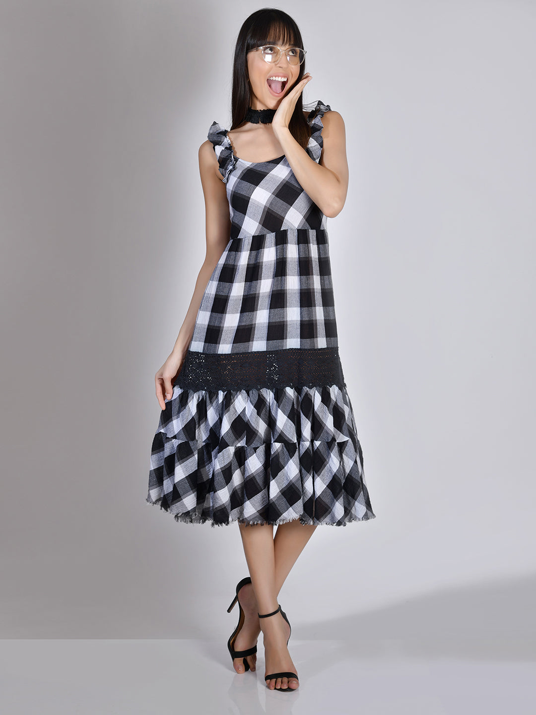 Beatnik Checkered Casual Wear Sleeveless Sheath/Fit n Flare Dresses