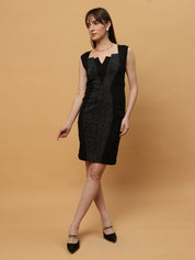 Beatnik Formal Wear V-neck Sleeveless Black Bodycon Dress