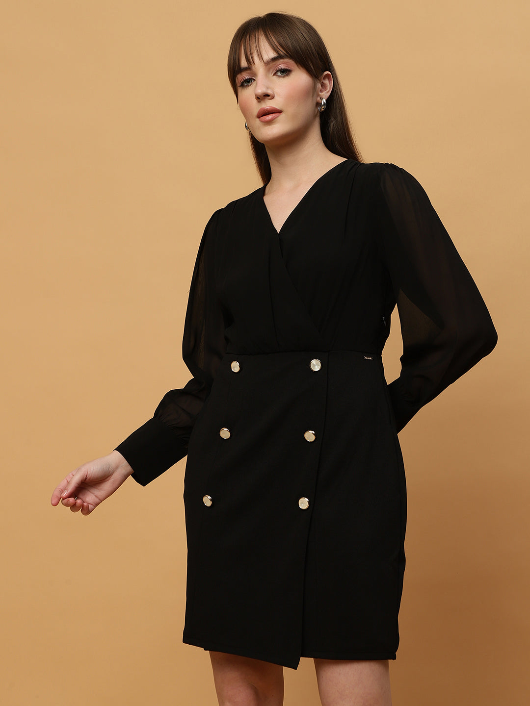 Beatnik V-neck Bishop Sleeves Dres